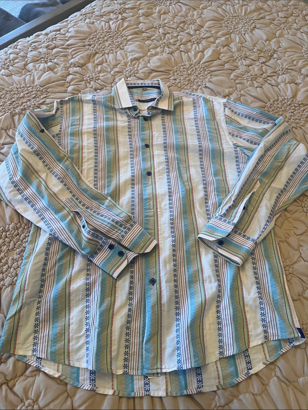 Visconti Men's Casual Striped Button-Down Shirt in Light Blue and Cream